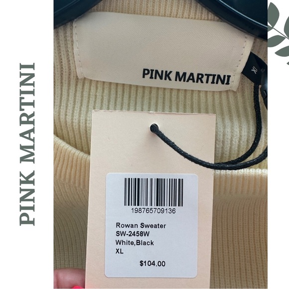 Pink Martini Crew Neck Sweater Pullover Button Detail Stripe Cream Black Size XL - Picture 9 of 9